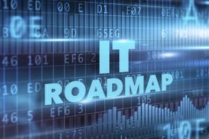 IT roadmap concept blue background blue text